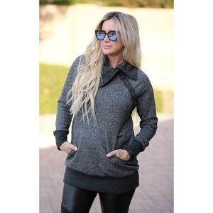 Kimi and Kai Maternity Heather Gray High Neck Sweater
